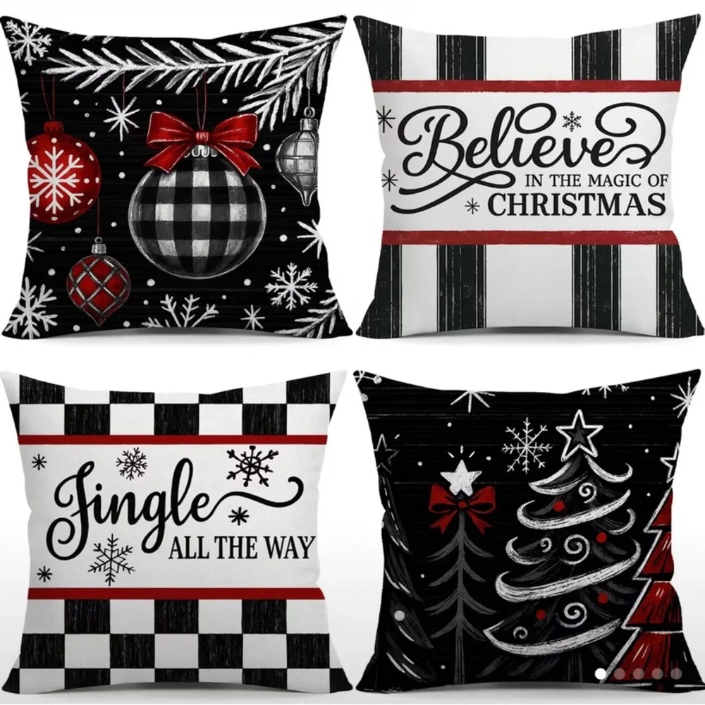 (New in package)4 pk Holiday Decorative Pillow Covers Set - Black, Red, White